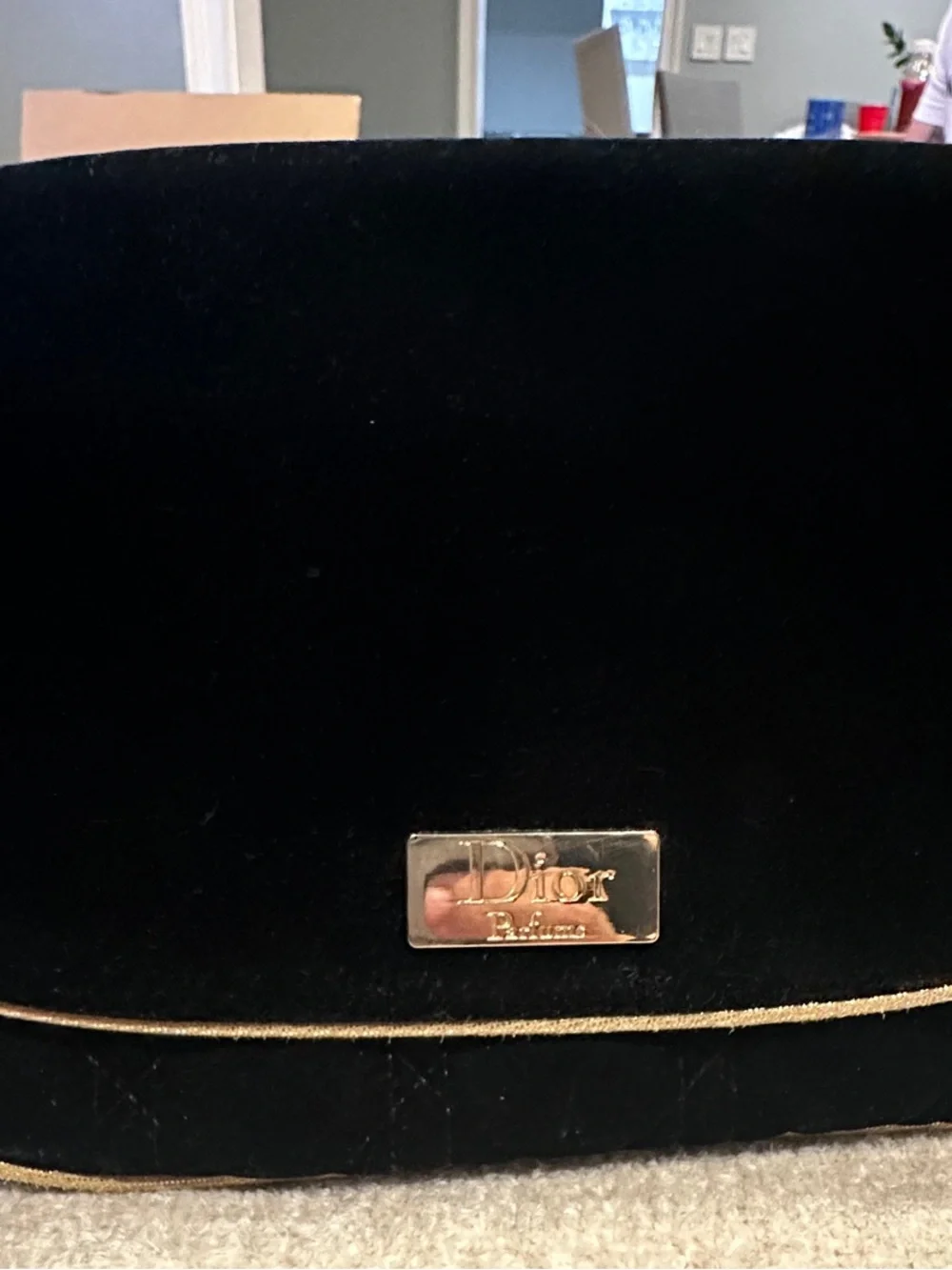 Dior Black Velvet Cosmetic Clutch with Gold Trim